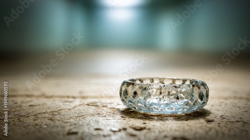 Empty glass ashtray on rough concrete surface