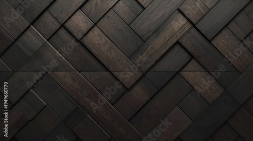Elegant dark wooden herringbone parquet pattern texture background, luxury geometric wood flooring design backdrop