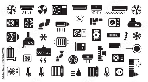 Air conditioning and climate control system icons set for heating ventilation services vector