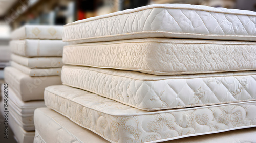 High Quality Comfortable Stacked White Mattresses For Luxury Bedroom Sleep Furniture Display
