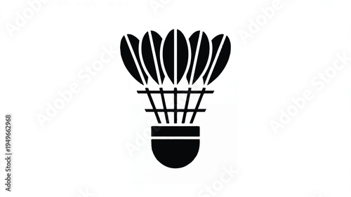 A simple black icon illustration of a shuttlecock in flight