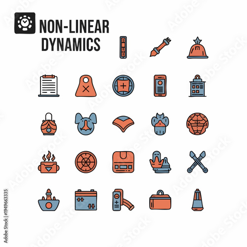 Non Linear Dynamics Icon Set Featuring Diverse Symbols.