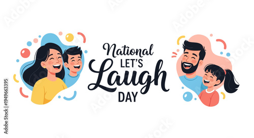 Vector illustration for National Let's Laugh Day with cartoon people laughing together in a colorful design on a white background.