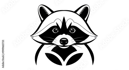 Stylized raccoon face illustration in black and white for graphic design