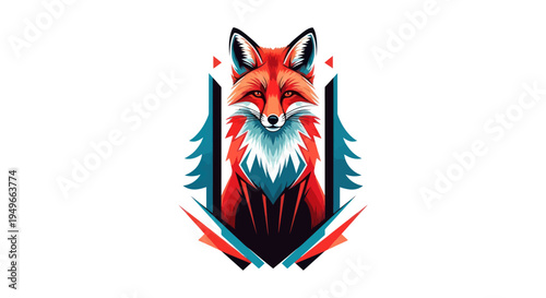 Stylized red fox illustration geometric design on white background