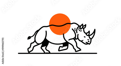 Stylized rhino running under a red sun graphic illustration design