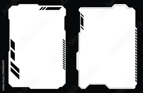 Futuristic sci fi HUD interface frame set with modern cyber tech overlay borders isolated on white background