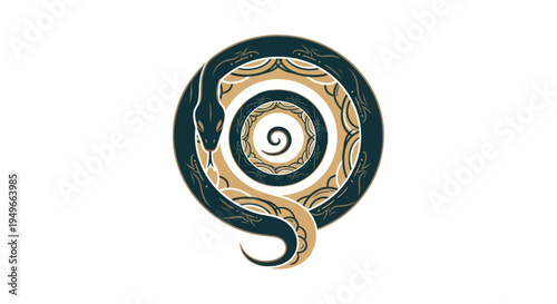 Stylized snake design within a circle vector illustration on white background