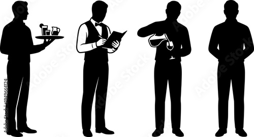set of waiter silhouette vector
