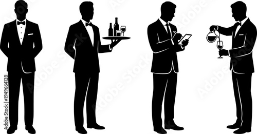 set of waiter silhouette vector
