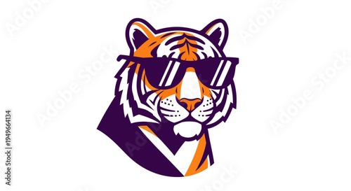 Stylized tiger head with sunglasses on white background vector illustration