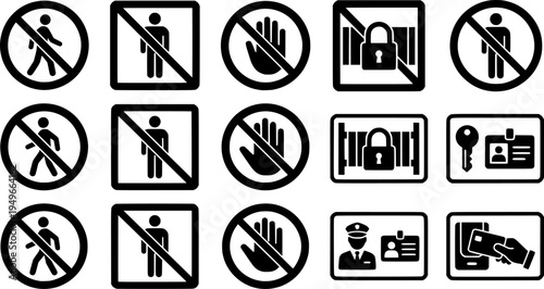 No Public Access Warning Sign. No public access area prohibited safety sign printable prohibition symbol set icon design. no pedestrian sign
