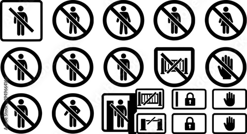 No Public Access Warning Sign. No public access area prohibited safety sign printable prohibition symbol set icon design. no pedestrian sign
