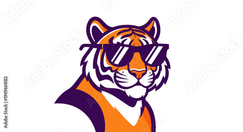 Stylized tiger illustration with sunglasses on a white background