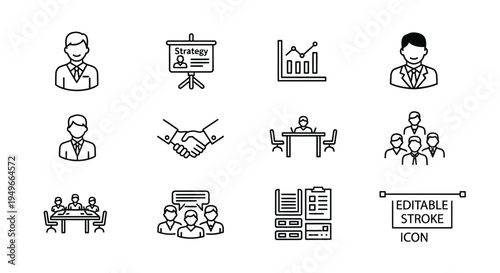 Business icons depicting meetings strategy and professional interactions