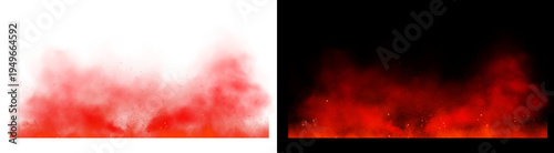 Принти на полотні PNG image of Vibrant red smoke effect with glowing particles rising from the bottom, creating a dramatic, fiery atmosphere on transparent background