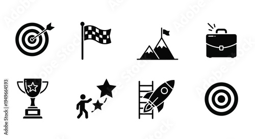Black icons representing achievement goals success and career progression