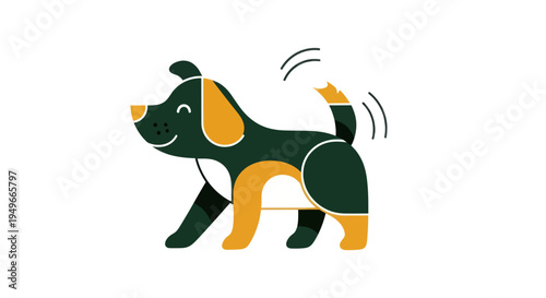 Stylized illustration of a happy dog with tail wagging against white background