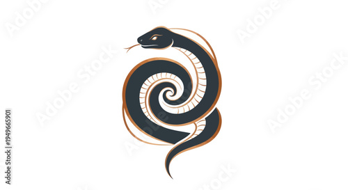 Stylized illustration of a serpent in a coiled position on white background