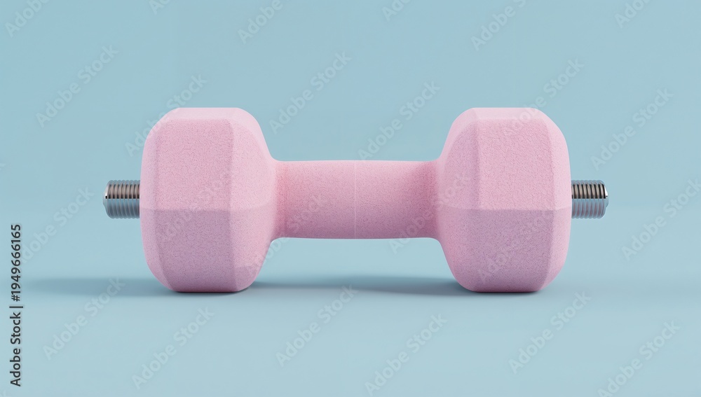 Obraz premium Pink fitness dumbbell isolated on a pastel blue background