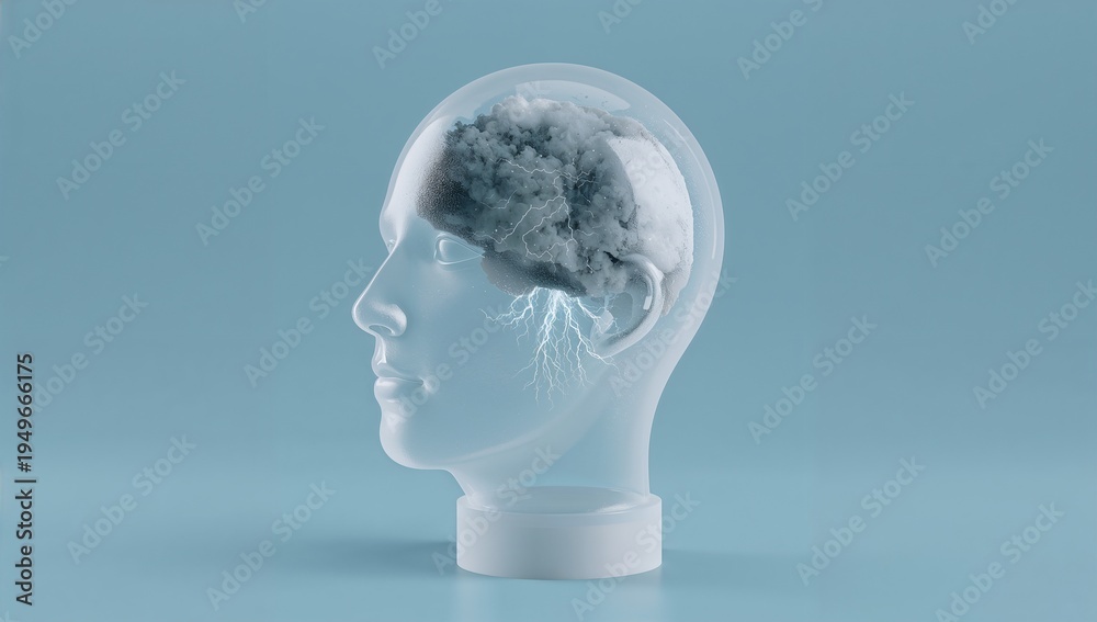 Obraz premium Storm in glass head representing brainstorming and mental health.