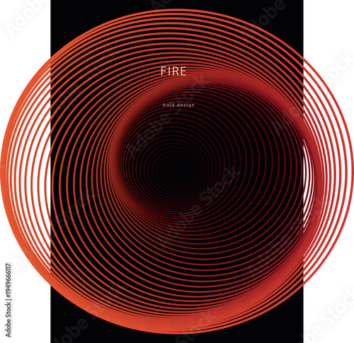 Abstract representation of fire with concentric orange lines on a black background