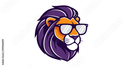 Stylized lion head with sunglasses vector illustration isolated on white