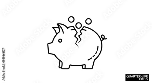 Broken Piggy Bank Icon Symbolizing Financial Crisis and Debt