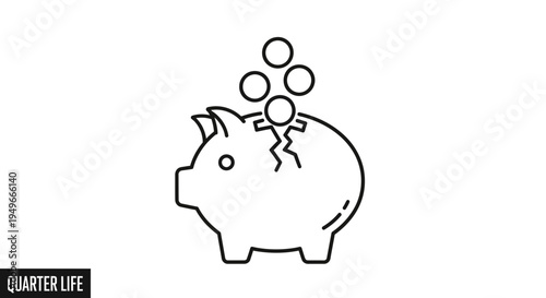Broken Piggy Bank with Falling Coins: Financial Crisis, Debt, Savings Loss