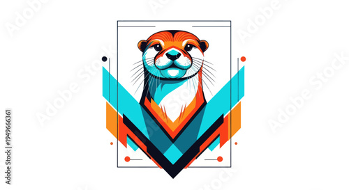 Fotografie Stylized otter illustration geometric design artwork on white background