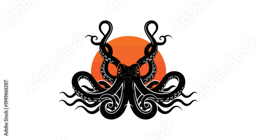Stylized octopus illustration with orange circle background on white
