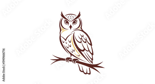 Stylized owl perched on branch illustration for design and decoration