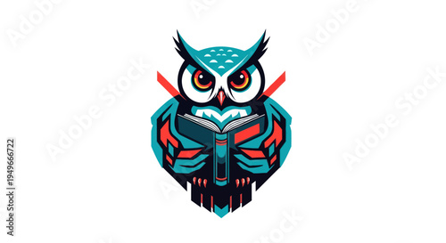 Stylized owl reading a book vector illustration for education and learning