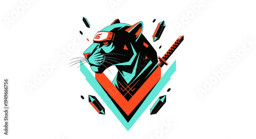 Stylized panther illustration vector art of a feline warrior with katana