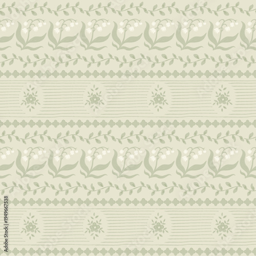 Green vintage flowers seamless pattern, vector hand drawn floral pattern.