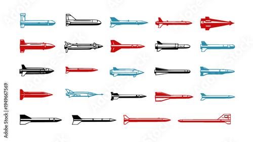 Flat vector icons featuring rockets, spacecraft, and space technology elements.