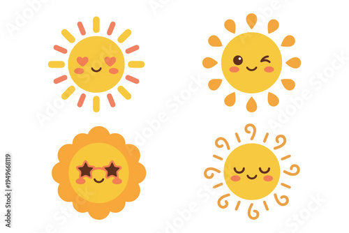 Happy Sun Character Collection with Different Expressions and Sunglasses