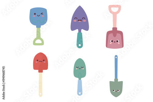 Colorful Shovels and Gardening Tools Character Collection