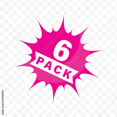 Six pack label flat design icon isolated on white background for product packaging and retail.