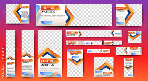 Web Banners Ads design template. Editable abstract banner design web template set. vector