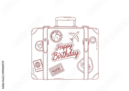 Happy Birthday Travel Suitcase with Stickers Celebrating Journeys and Milestones