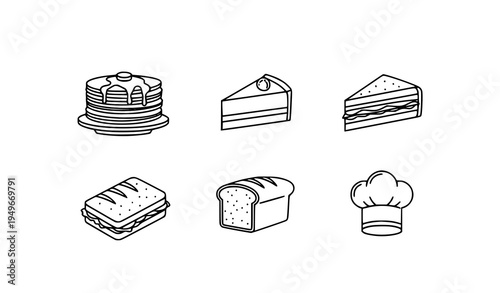 Simple culinary food outline icon collection vector illustration