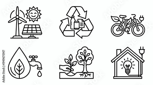 Sustainable energy and environmental icons collection.