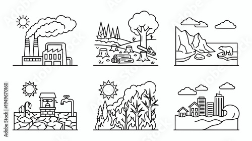 Industrial Factory Scene With Smokestack Illustrations.