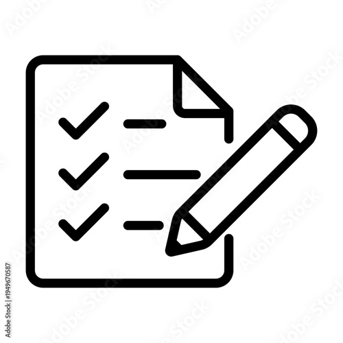 Detailed line icon of a checklist and pencil representing the review of terms and conditions