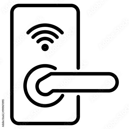 Line icon showing a smart door handle with a wireless signal for keyless entry control