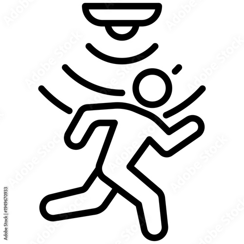 Simple line icon representing a motion sensor detecting a person moving or running