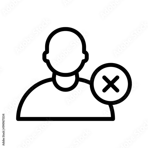Outline icon of a person with a cross symbol representing vendor rejection or denial