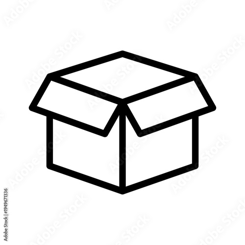 Simple line icon of an open cardboard box representing a product or item listing