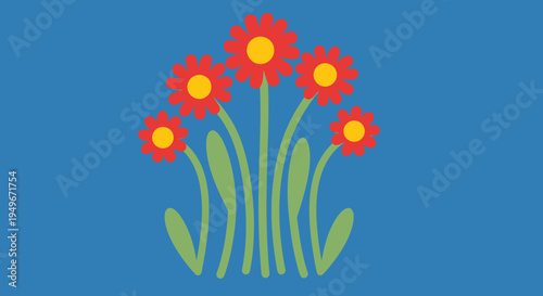 Vibrant red blossoms bloom beautifully against a serene blue background, creating a charming and cheerful nature-inspired flower design perfect for springtime joy and decoration
